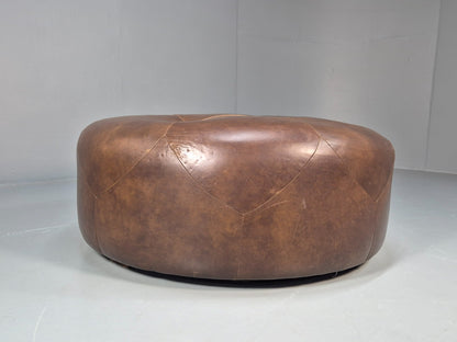 Extra Large`Vintage Footstool Circular Brown Leather Modern Retro EB10706 MFOO3