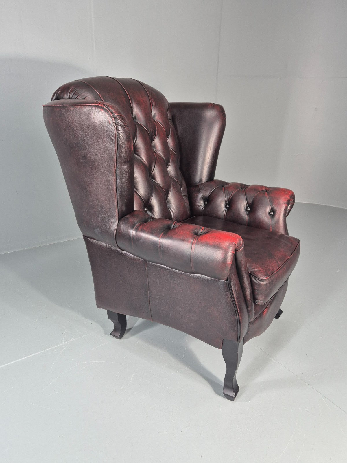 Vintage Queen Anne Wing Back Leather Danish Retro Chesterfield EB11376 VLEA8