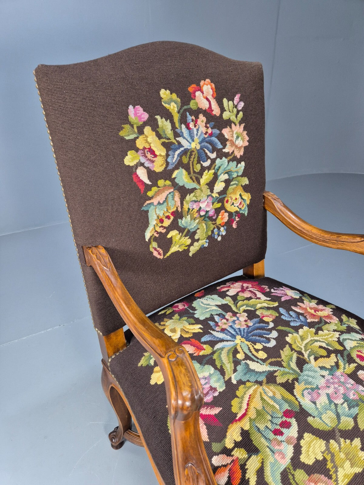Vintage Danish Lounge Brown Floral Oak 17th Century Style EB8996 VCLO - UKDK FURNITURE