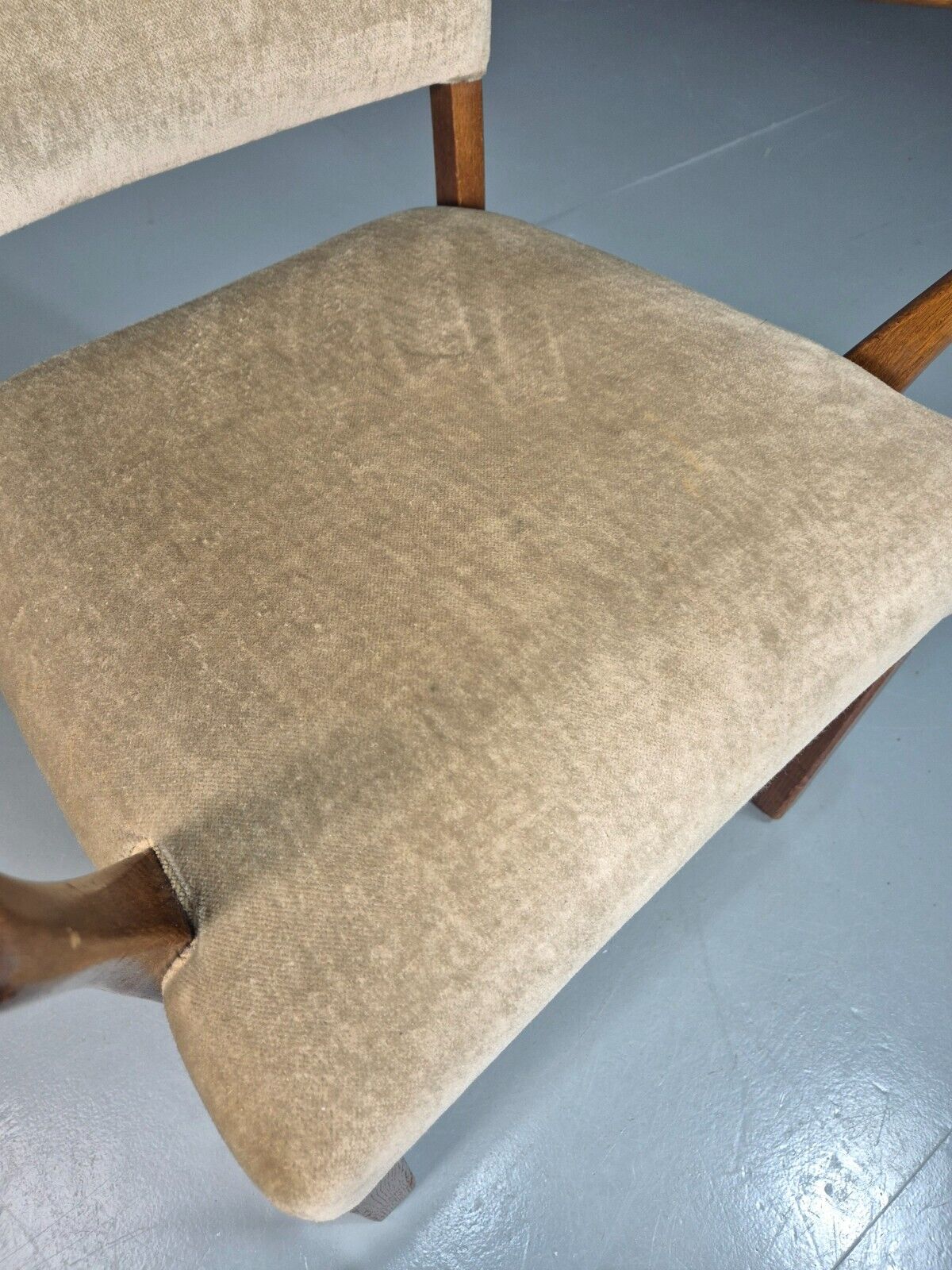 Vintage Danish Oak And Light Green Velour Elbow Chair EB8010 VDIN - UKDK FURNITURE