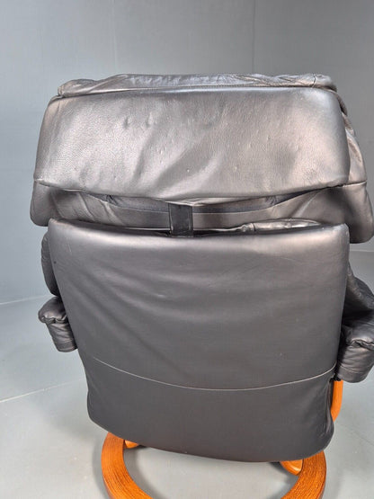 Vintage Norwegian Swivel Lounge Chair Black Leather Stressless Retro EB8490 MSWI - UKDK FURNITURE
