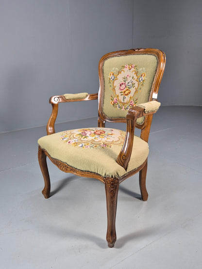 Vintage Rococo Fauteuil Floral Tapestry Carved Frame Danish 1960s EB9554 VCAR - UKDK FURNITURE