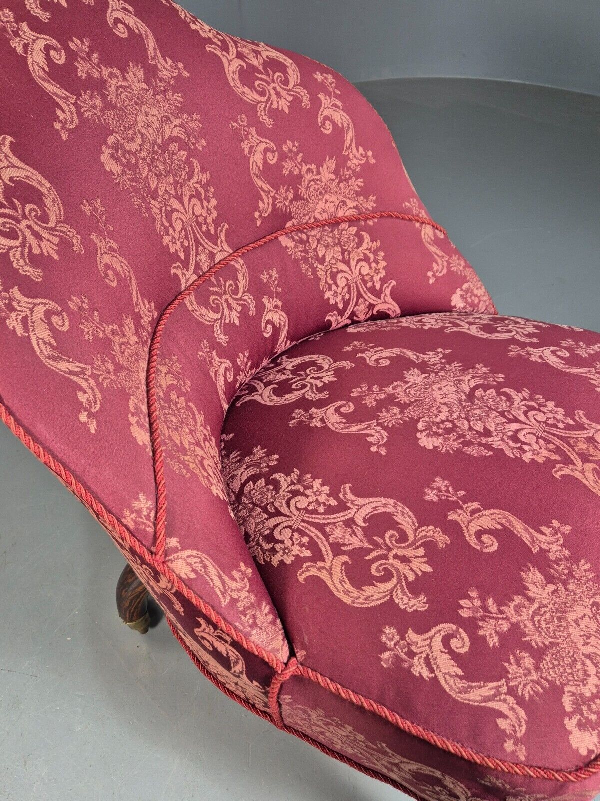 Antique Danish Occasional Chair Pink Satin Floral Motif Oak Brass EB8051 VCLO - UKDK FURNITURE