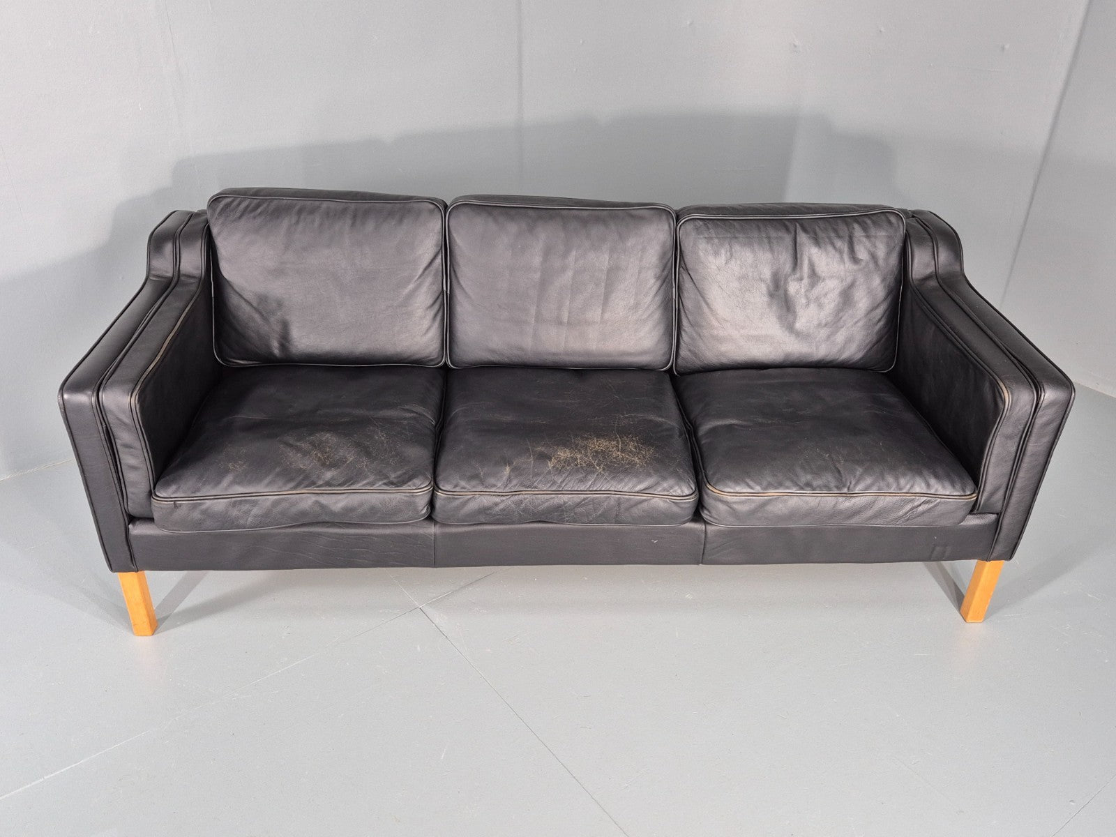 Vintage Danish 3 Seat Sofa Black Leather Mid Century Retro  EB10470 M3SS7
