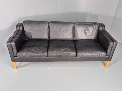 Vintage Danish 3 Seat Sofa Black Leather Mid Century Retro  EB10470 M3SS7