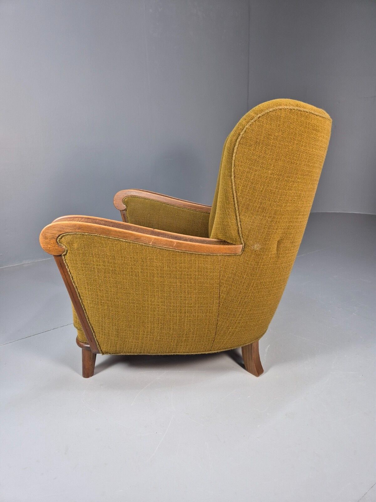Art Deco Danish Oak Lounge Chair Green Wool 1940s Retro EB9047 VCLO - UKDK FURNITURE