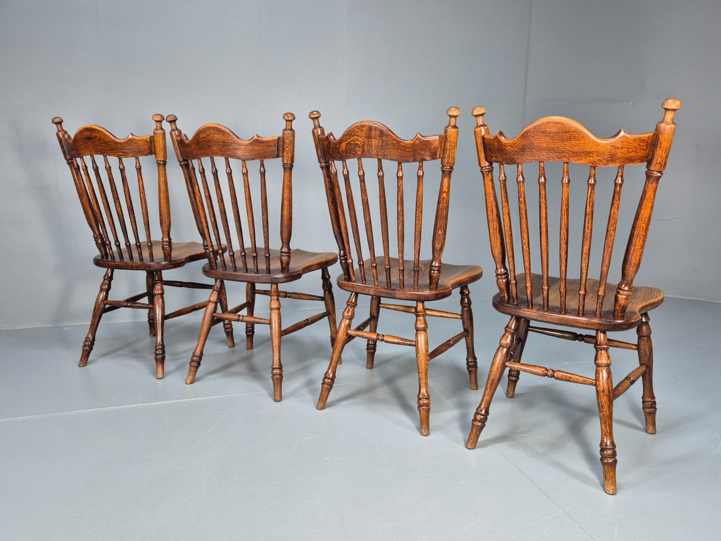 4 Vintage American Windsor Dining Chairs Solid Oak 1900s Antique EB10703 VDIN8