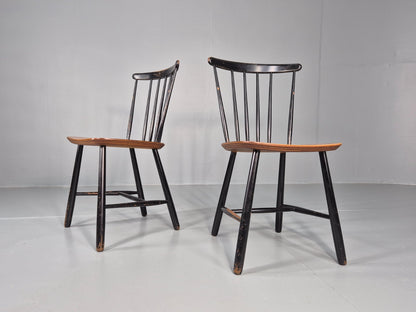 2 Vintage Midcentury Teak dining Chairs Fannet by Ilmari Tapiovaara EB11813 MDIN1