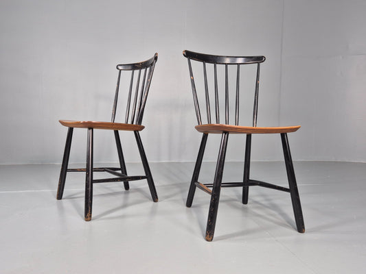 2 Vintage Midcentury Teak dining Chairs Fannet by Ilmari Tapiovaara EB11813 MDIN1