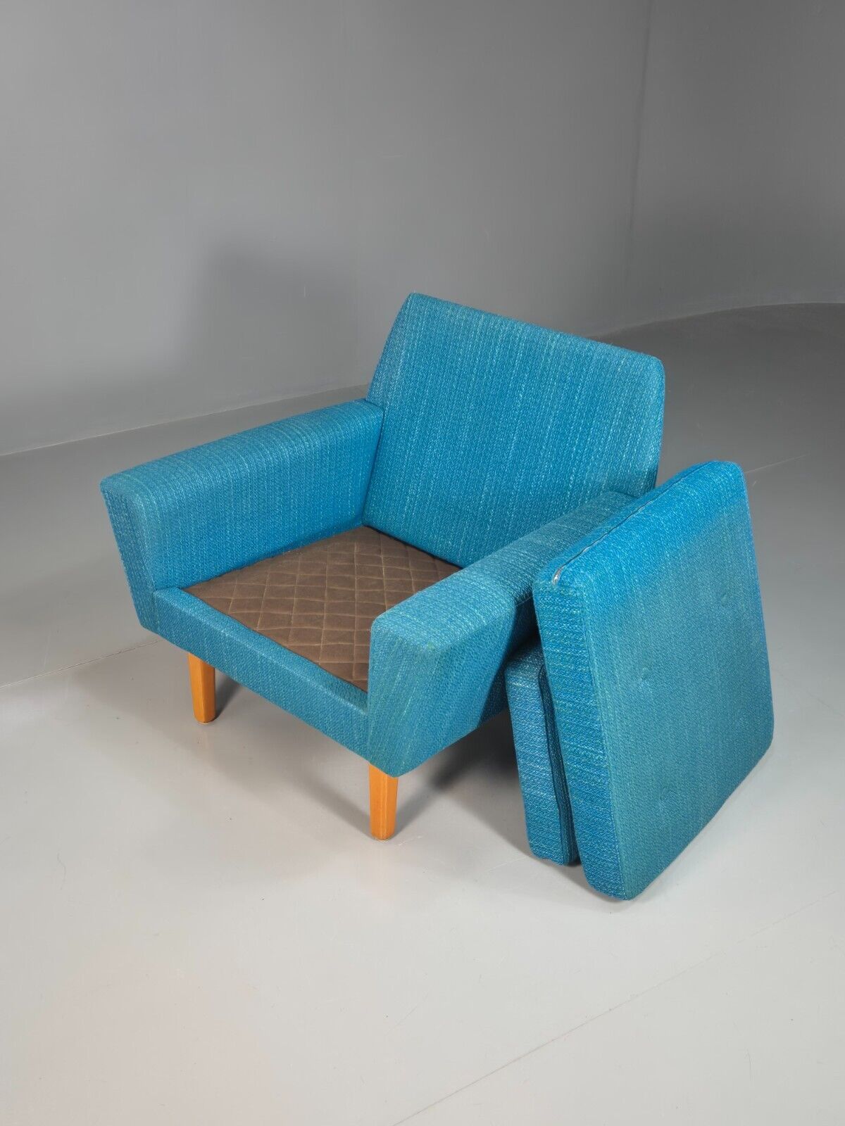 Vintage Swedish Lounge Chair Blue Wool Retro 1960s MCM EB7894 MNOR - UKDK FURNITURE