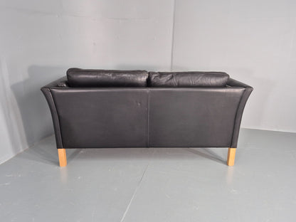 Vintage 2 Seat Sofa Danish Black Leather Mid Century Retro 1980s  EB10482 M2SS14