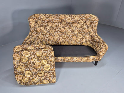Vintage Danish 2 Seat Sofa Brown Yellow Floral Curved Form Retro MCM EB8949 M2SS - UKDK FURNITURE