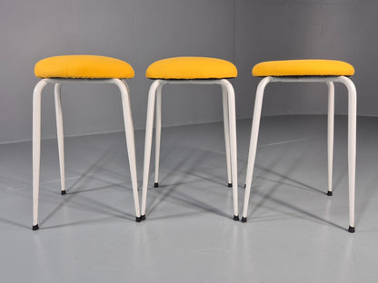 3 1960s Kitchen Stools Yellow Tops White Legs Retro EB11423 MSWI6