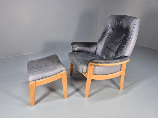 Mogens Hansen Leather Chair and Footstool Vintage Danish Design 1990 EB9270 MNOR - UKDK FURNITURE