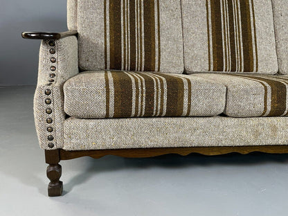 Vintage Danish 3 Seat Sofa Cream and Green Wool Oak Frame Retro 1970 EB6735 M3SS - UKDK FURNITURE