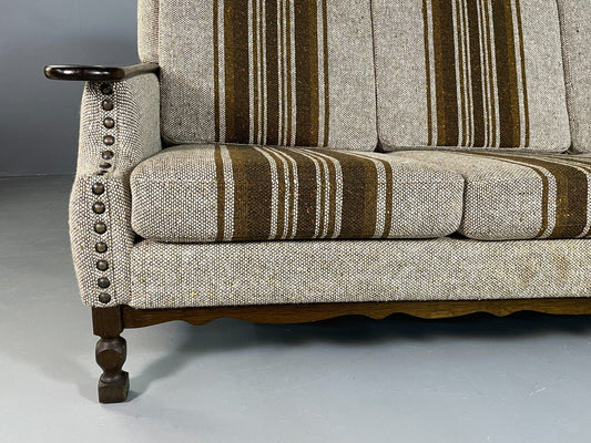 Vintage Danish 3 Seat Sofa Cream and Green Wool Oak Frame Retro 1970 EB6735 M3SS - UKDK FURNITURE