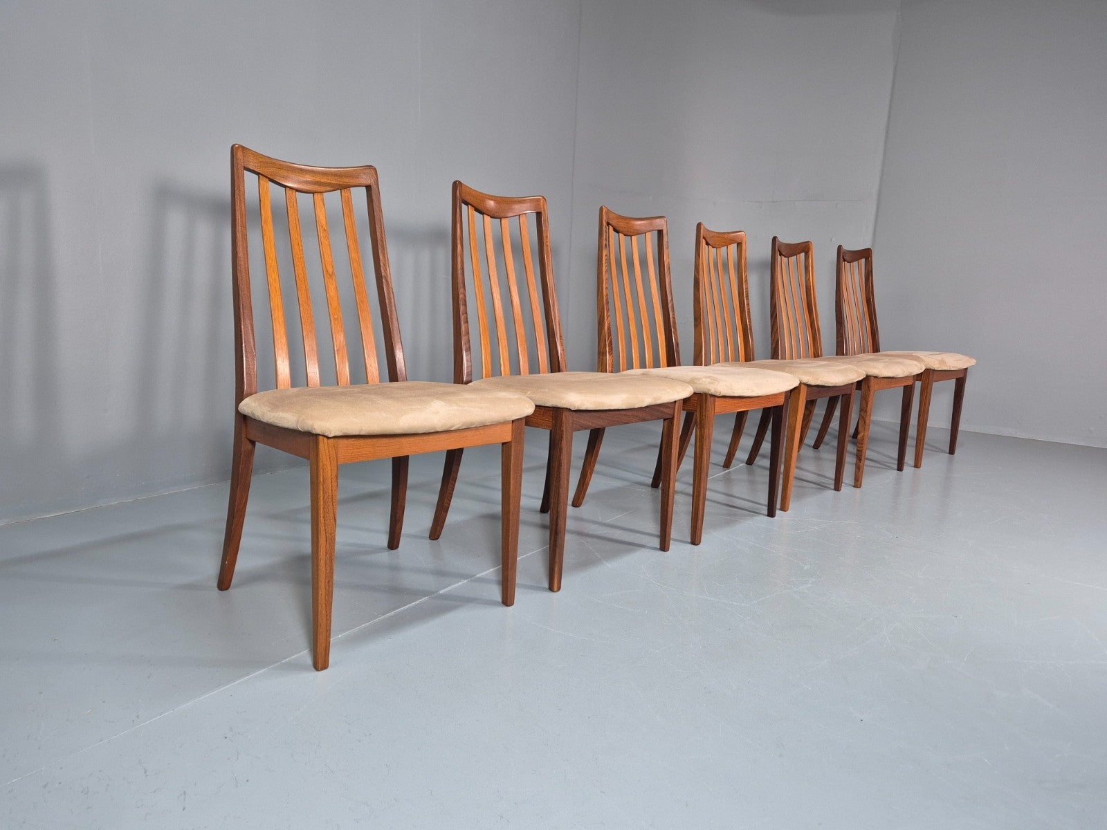 6 G Plan Fresco Lounge Chairs Teak High Back Cream SEats 1970s  EB10984 VDIN1