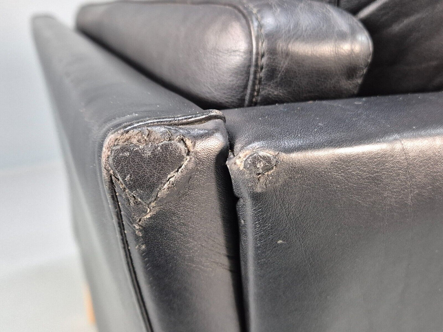 Vintage Danish 3 Seat Sofa Black Leather Mid Century Shape Retro MCMEB2838 M3SS - UKDK FURNITURE