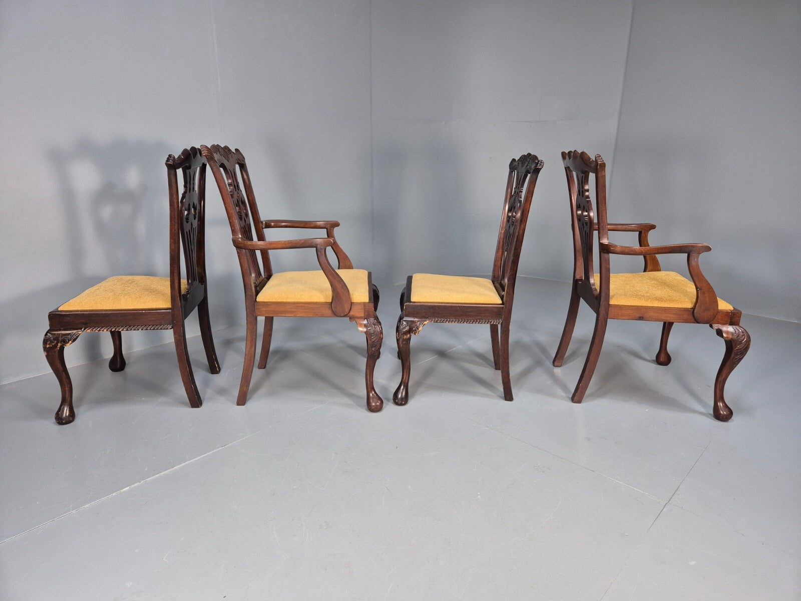 4 Antique Chippendale Revival Mahogany Dining Chairs 1900s EB9480 VDIN - UKDK FURNITURE