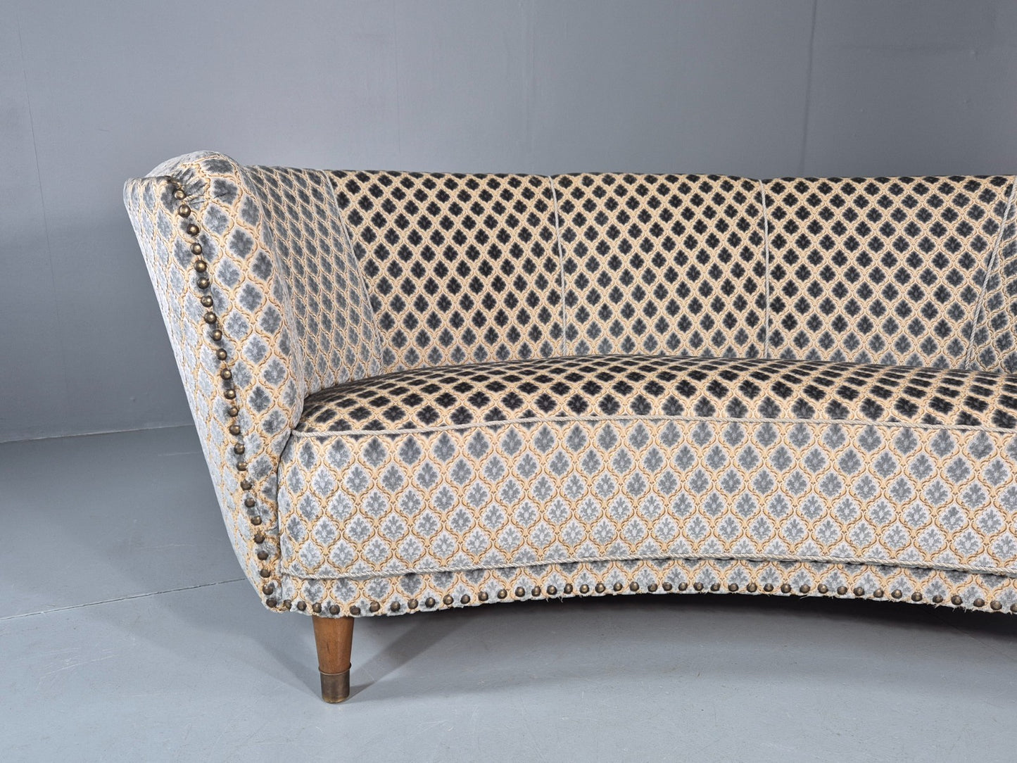 Vintage Three Seater Danish Banana Sofa 1930s Art Deco Cut Cotton EB10782 V3SS2