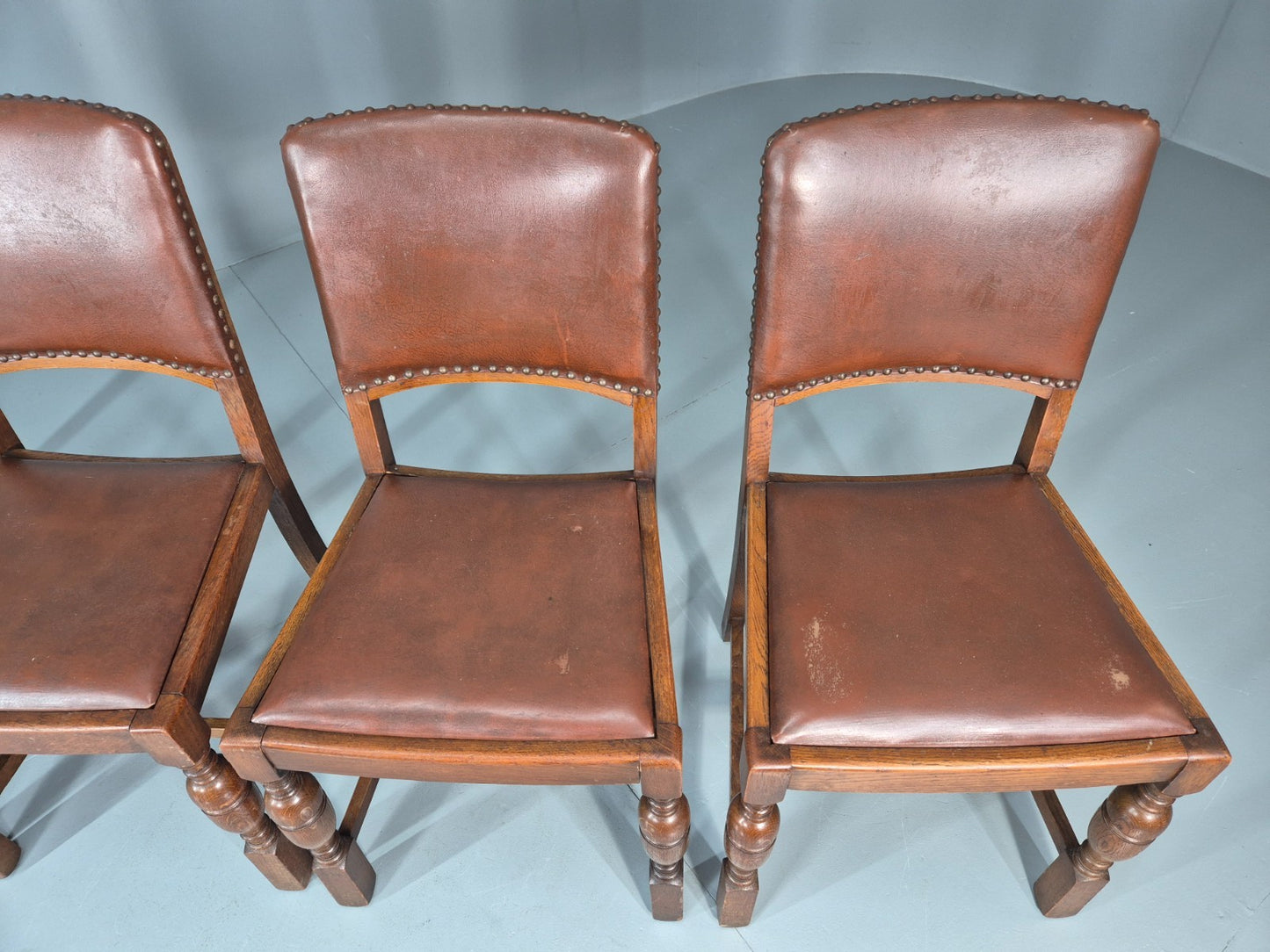 4 1930s Dining Chairs Oak and Rexine British EB11010 VDIN7