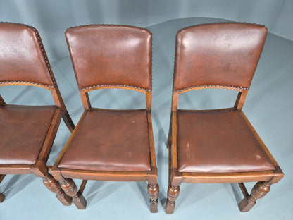 4 1930s Dining Chairs Oak and Rexine British EB11010 VDIN7