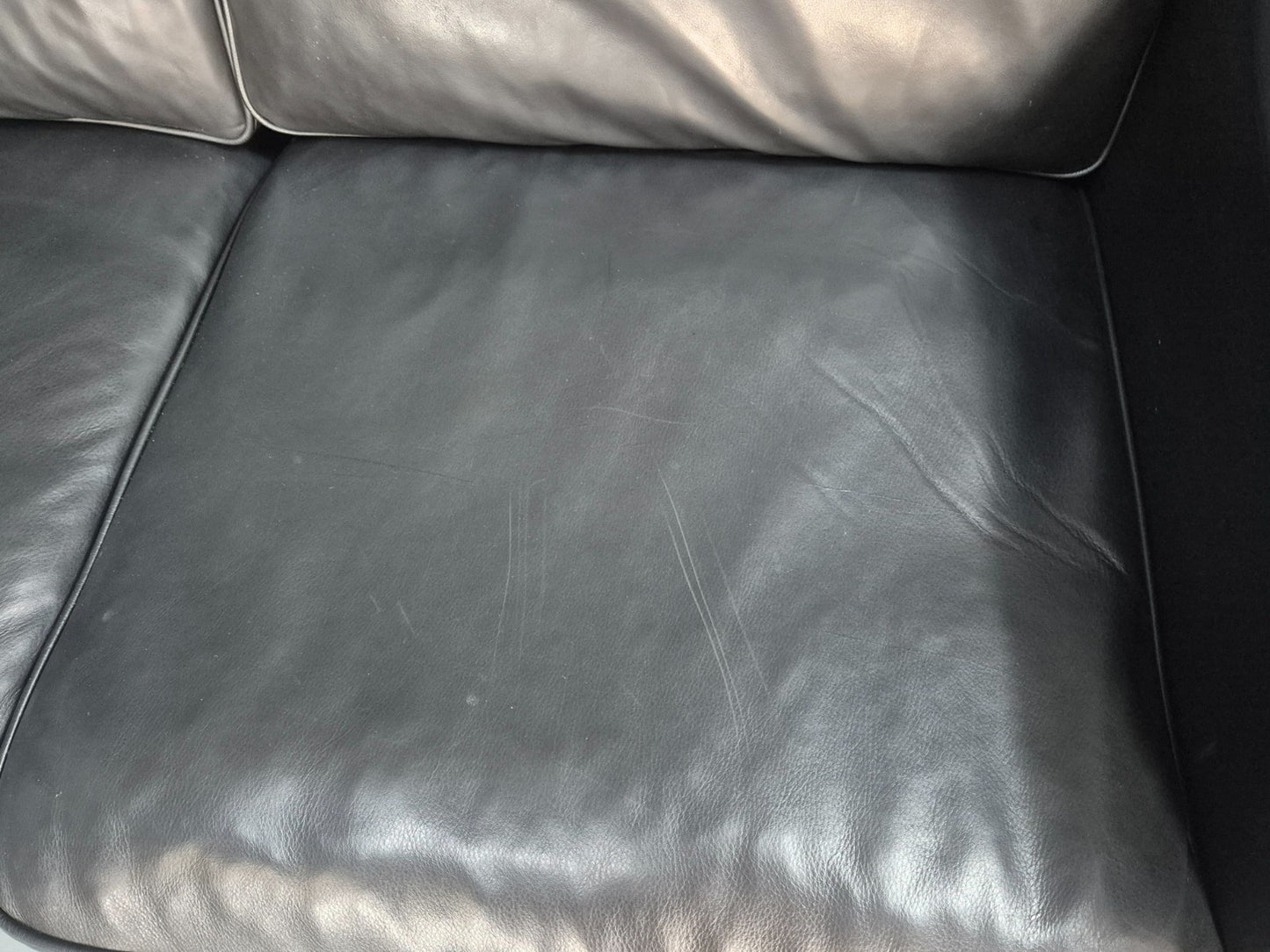 Vintage Hurup Danish 3 Seat Black Leather Sofa Mogensen 1980s Retro EB9966 M3SS19