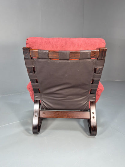 Vintage Red Lounge Chair Skyline Style Bentwood Frame Danish EB10311 MBEN7