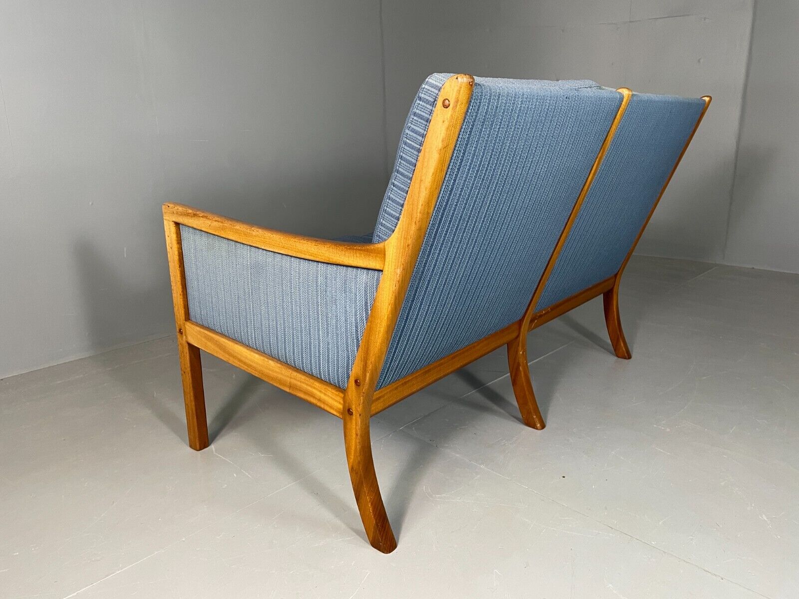 Vintage Danish 2 Seat Sofa Mahogany Frame Blue Cotton Wanscher MCM EB6970 M2SS - UKDK FURNITURE