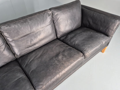 Vintage 3 Seat Sofa Danish Black Leather Mid Century Retro 1980s EB10483 M3SS11
