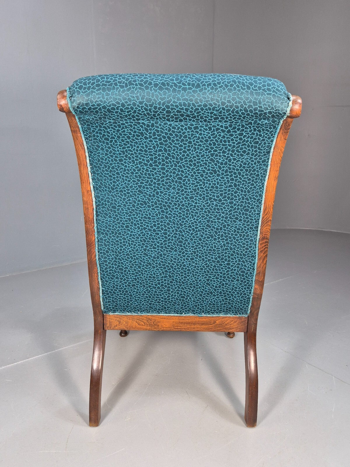 Antique Danish Oak Armchair Blue Pattern Fabric Vintage Design EB9625 VCLO - UKDK FURNITURE
