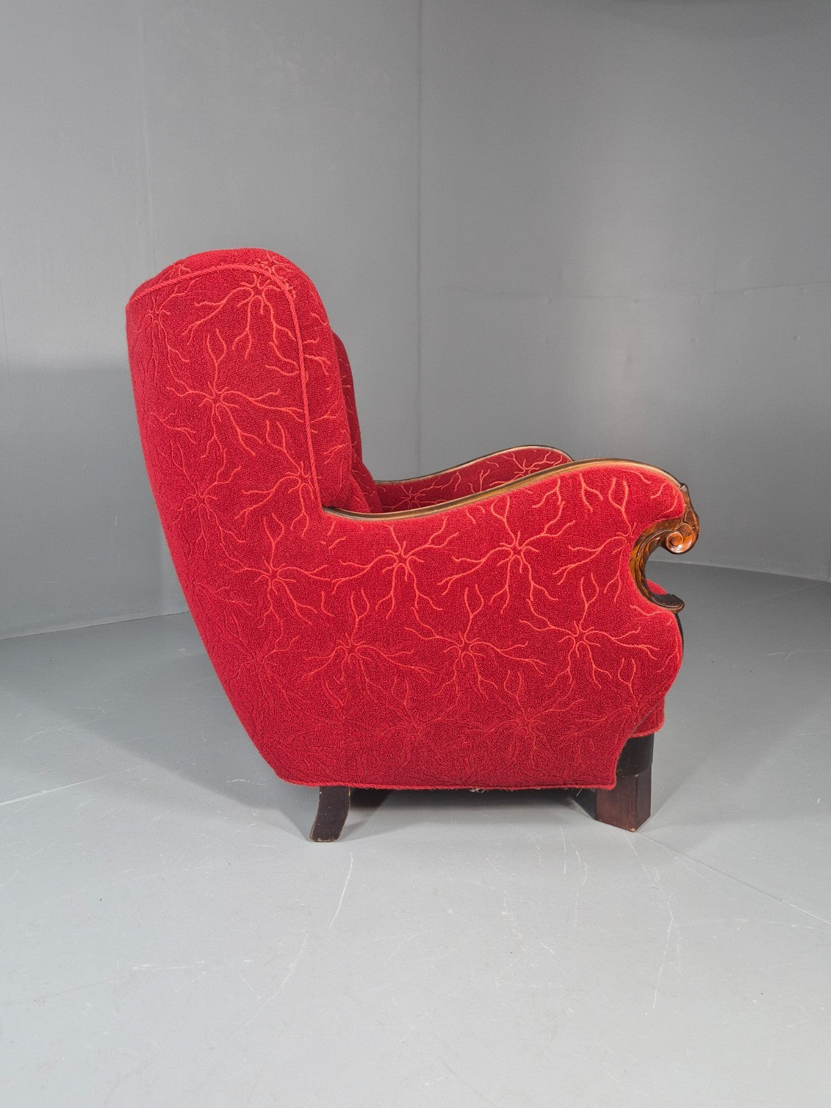 Vintage Art Deco Danish Lounge Chair Red Moquette 1930s EB11394 VCLO6