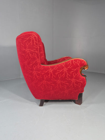 Vintage Art Deco Danish Lounge Chair Red Moquette 1930s EB11394 VCLO6