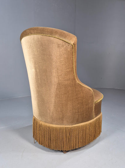 Vintage Danish Taupe Velour Cocktail or Parlour Chair Antique EB9608 VCLO - UKDK FURNITURE