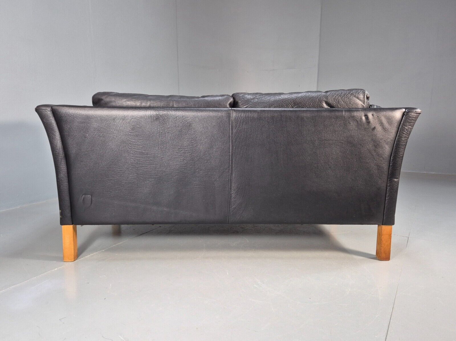 Vintage Danish 2 Seat Sofa Black Leather 1980s Retro MCM EB8696 M2SS - UKDK FURNITURE