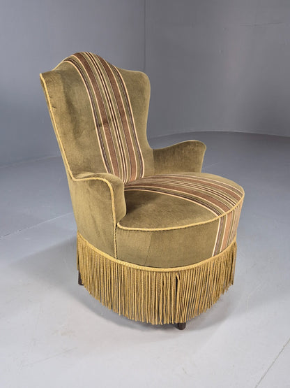Vintage Danish Cocktail or Bedroom Chair Tassels and Stripes 1950s EB9604 VCLO - UKDK FURNITURE