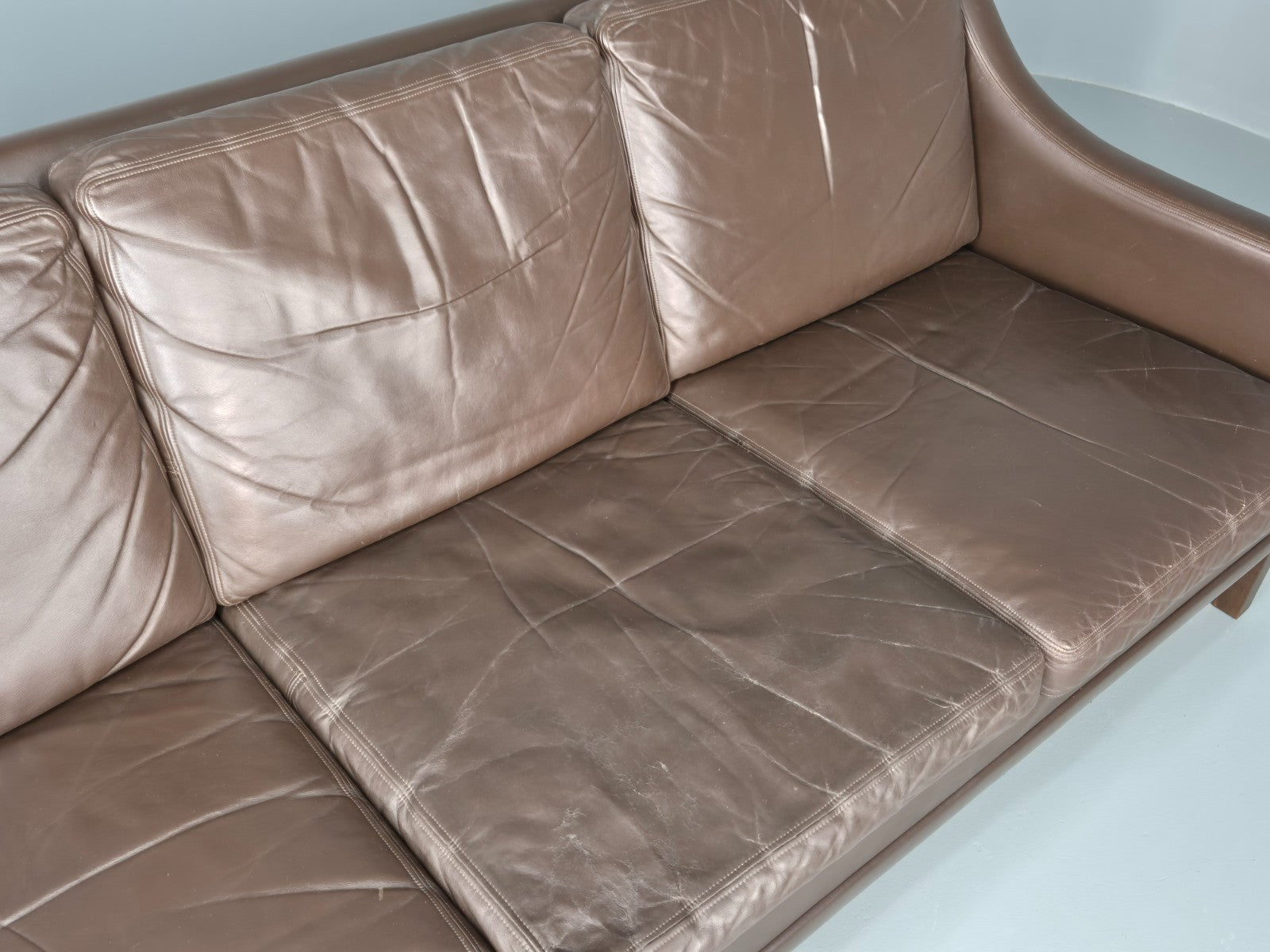 Vintage 3 Seat Leather Sofa 1970s Danish Brown Mid Century Retro EB10519 M3SS17