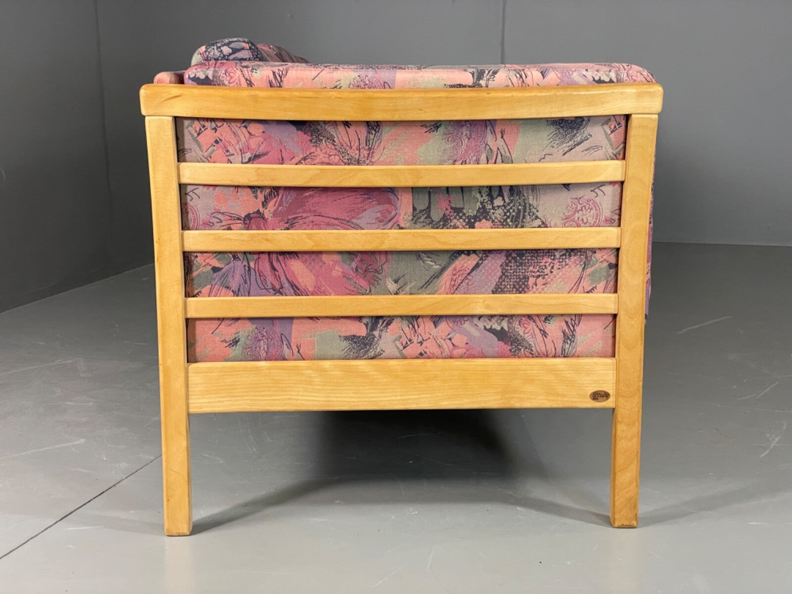 Vintage Stouby Sofa Floral Fabric Beech End 1980s Retro 3 Seat MCM EB6129 M3SS2