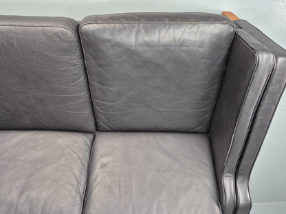 Vintage 3 Seat Sofa Danish Black Leather Vinyl Mid Century 1980s  EB10480 M3SS4