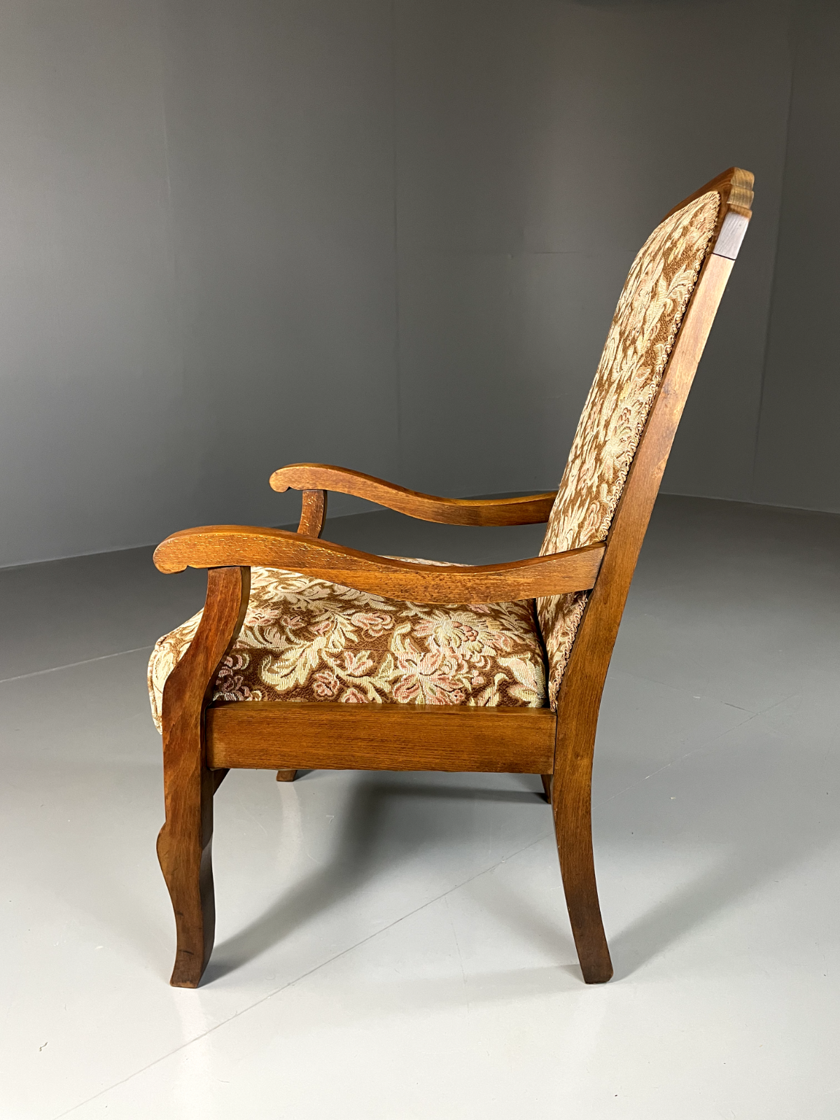 Danish Vintage Beech Framed Open Armchair With Floral Seat, Retro EB5675 VCLO - UKDK FURNITURE
