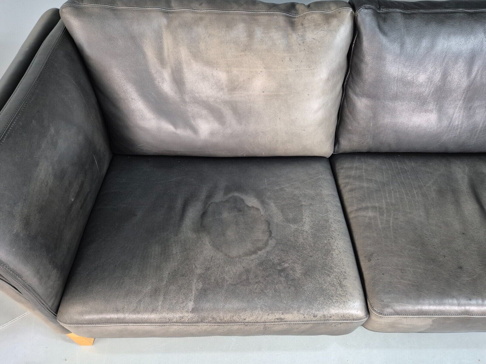 Vintage Danish Two Seat Sofa Faded Black Leather 1980s Retro MCM EB8168 M2SS - UKDK FURNITURE