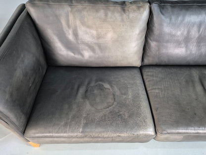 Vintage Danish Two Seat Sofa Faded Black Leather 1980s Retro MCM EB8168 M2SS - UKDK FURNITURE