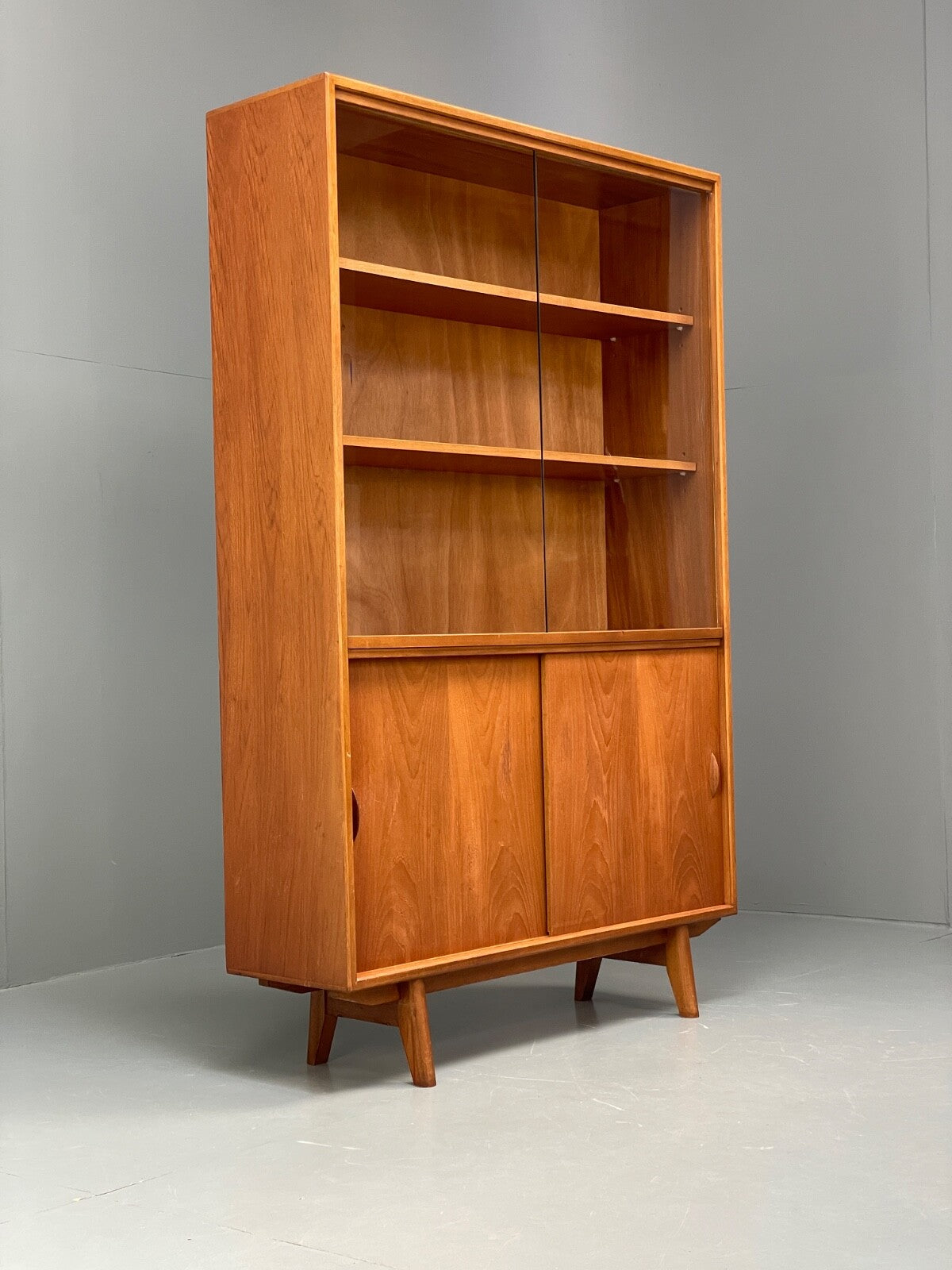 Vintage Teak Bookcase Retro 1960s Glazed Unit By Gibbs Furniture EB9776 MWOO - UKDK FURNITURE
