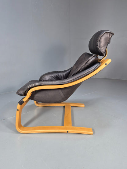 Vintage Danish Lounge Chair Black Leather and Bentwood 1980s Retro EB9496 MBEN - UKDK FURNITURE