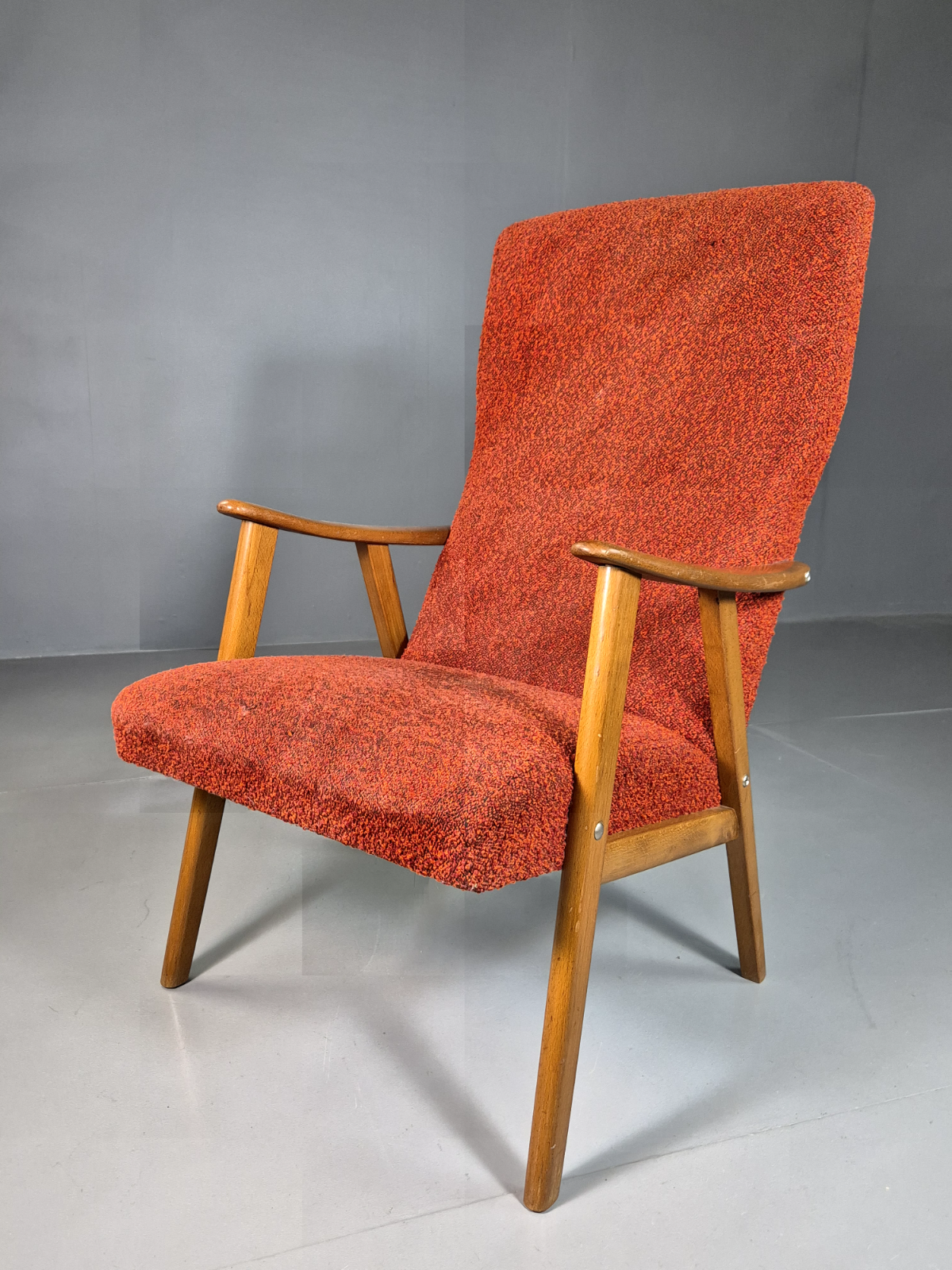 Vintage Swedish Lounge Chair Orange Beech Wood Frame Retro 1960s MCM EB7244 MNOR13