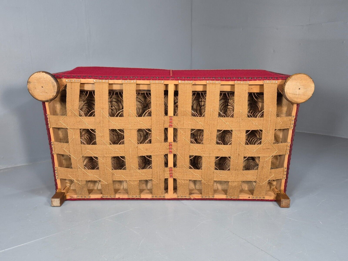 Vintage Danish 2 Seat Sofa Red Wool Oak Bun Feet Antique 1920s EB8940 M2SS - UKDK FURNITURE