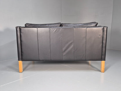 Vintage Danish 2 Seat Sofa Black Leather Mogensen Style Retro MCM EB8614 M2SS - UKDK FURNITURE