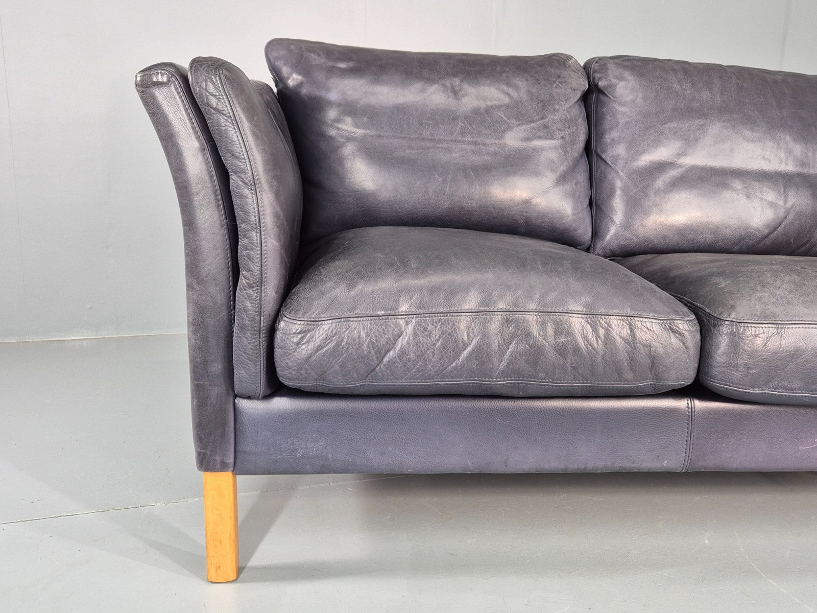 Vintage 2 Seater Sofa Danish Blue Leather Mid Century 1980s Retro EB9069 M2SS2