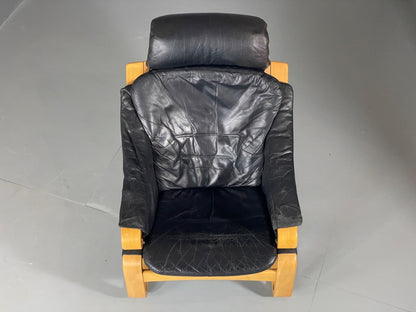 Vintage Danish Lounge Chair Black Leather Skippers Apollo Chair EB6121 MBEN2