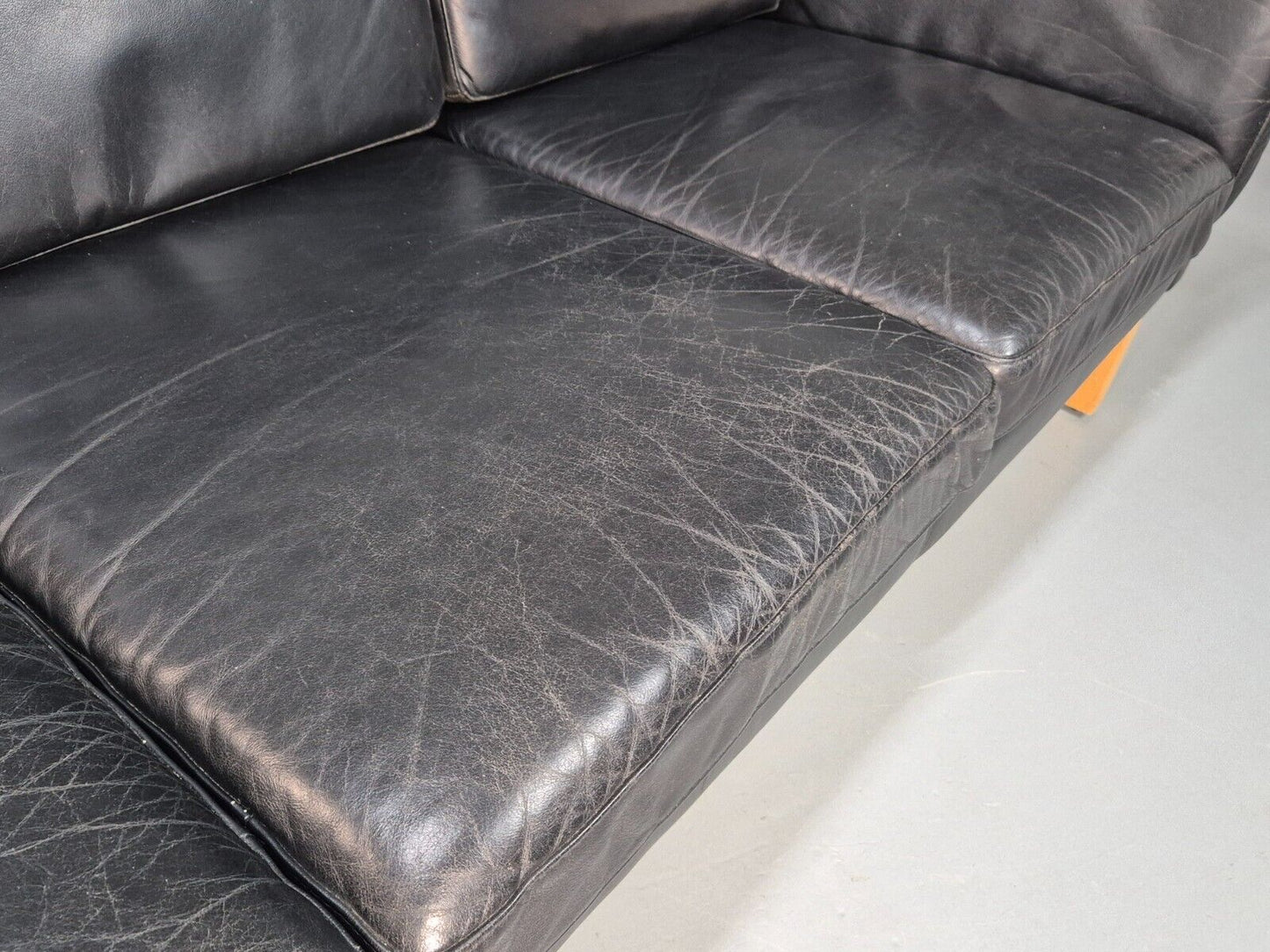 Vintage Danish 3 Seat Sofa Black Leather Mid Century Shape Retro MCMEB2838 M3SS - UKDK FURNITURE